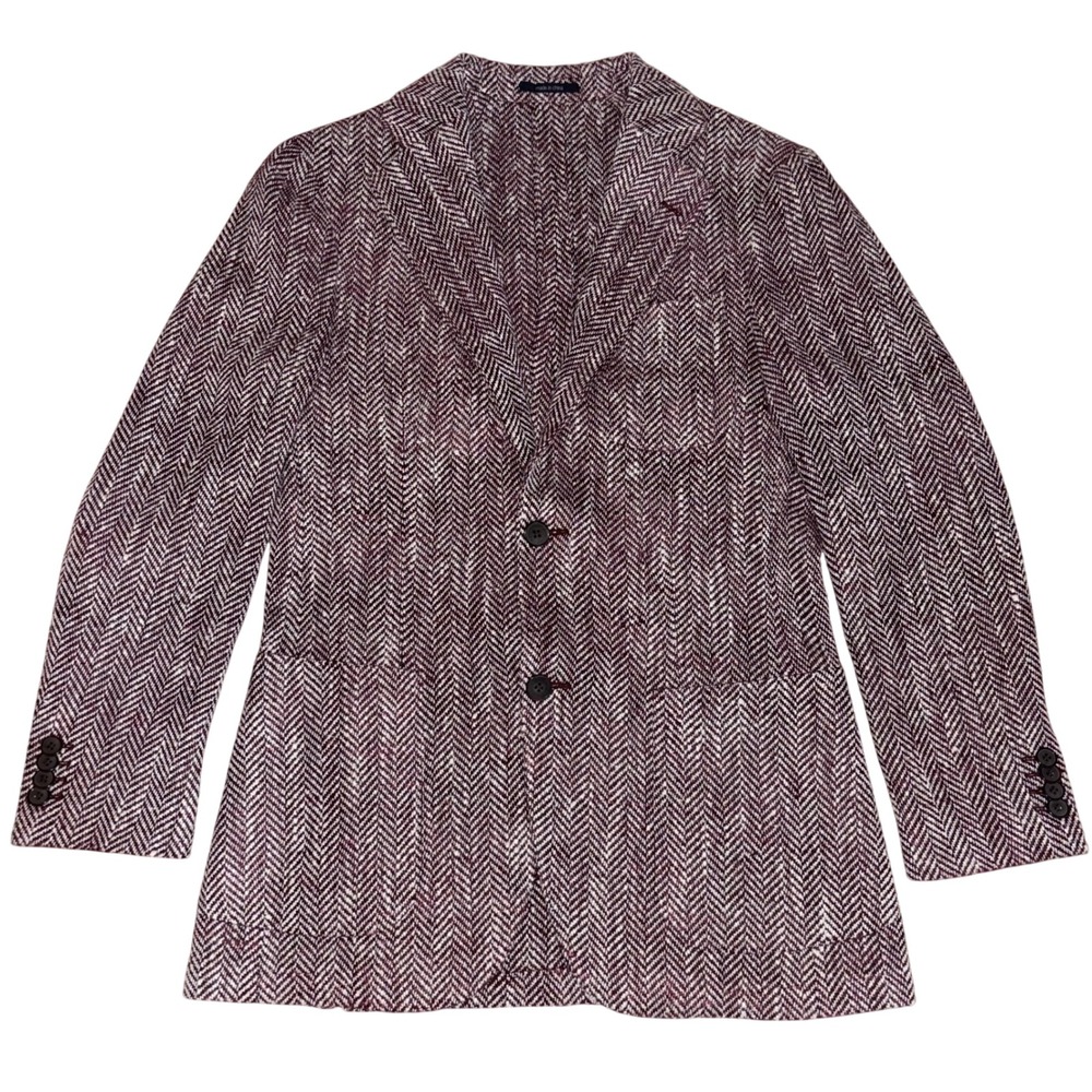Suitsupply Hudson Unlined Blazer 34R Silk Cotton Ferla Herringbone Burgundy Coat